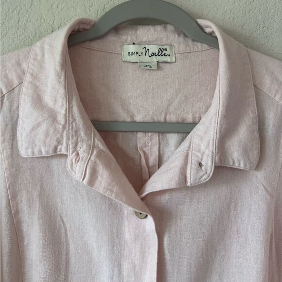 Simply Noelle Button Front Shirt Sz XXL Baby Pink Linen Blend Roll Tab Sleeve - Picture 3 of 7